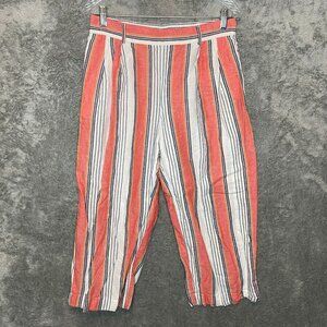 Tommy Hilfiger Women Retro Striped Coastal Preppy Linen Blend Cropped Pant S
